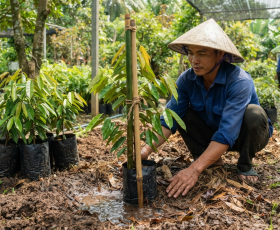 Cây sầu riêng giống mới xuất vườn cần được chăm sóc ra sao trong những ngày đầu?